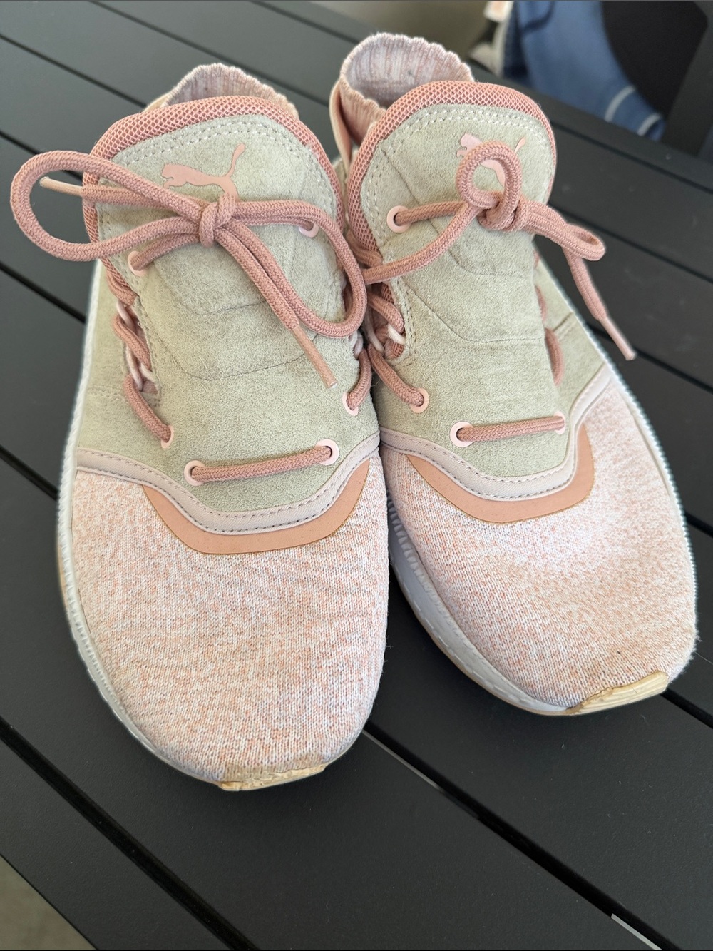 Puma Kids Pink and Cream Knit Lace-Up Sneakers